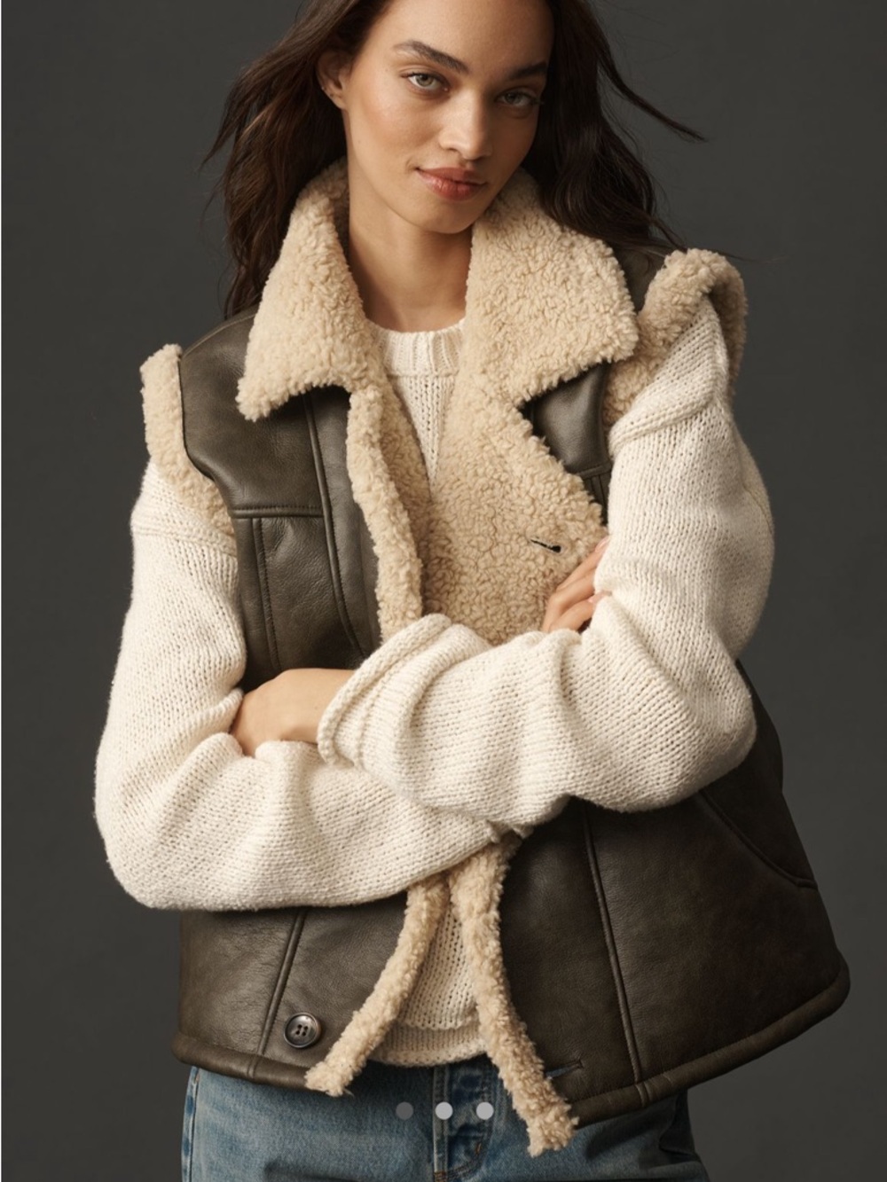 By Anthropologie Faux Leather Sherpa Fleece Lined Vest